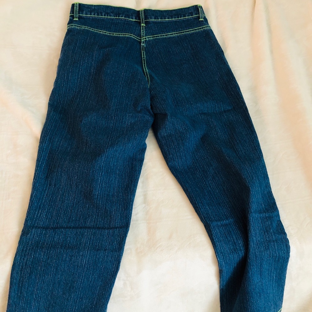 Bill Blass Blue Jeans with Neon Green Stitching